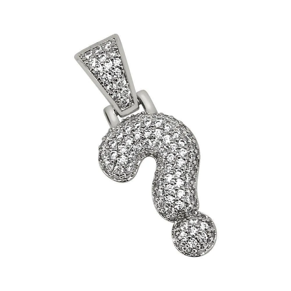 ? Question Mark Symbol Rhodium CZ Bling Bling Pendant