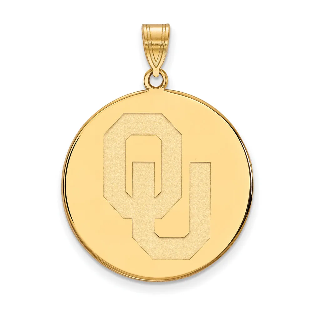 10k Yellow Gold U. of Oklahoma XL 'OU' Disc Pendant