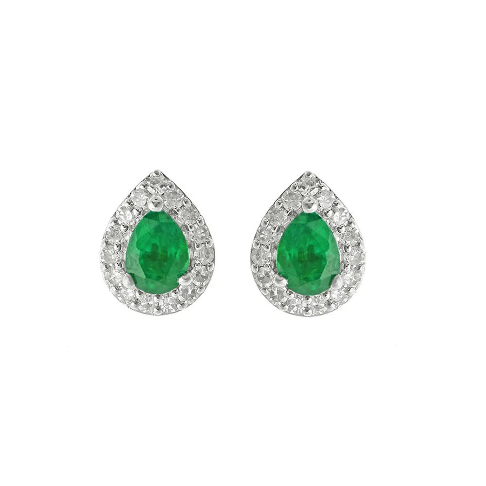 10KT WHITE GOLD DIAMOND (1/8CTW) & EMERALD (3/8 CTW) EARRING