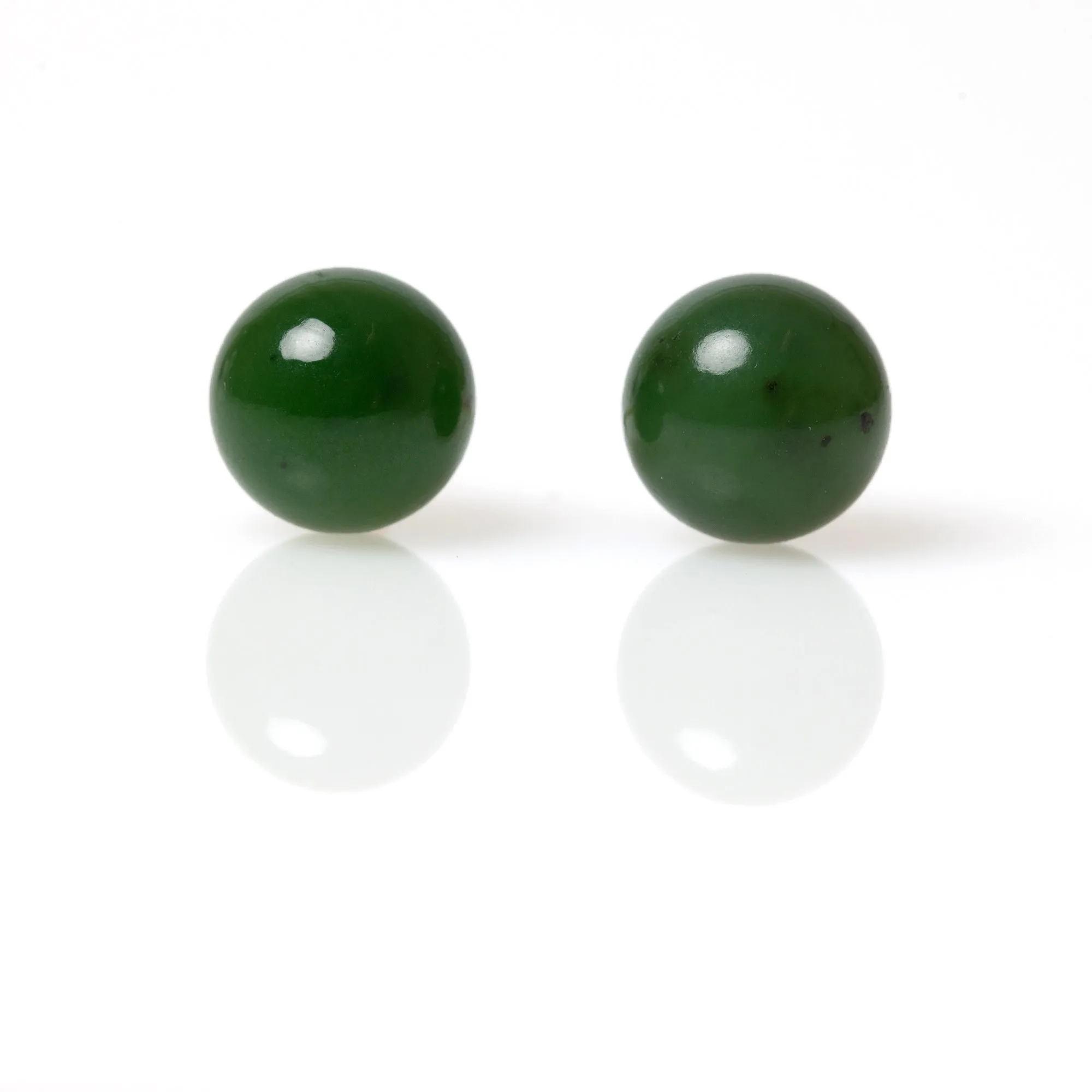 10mm Green Nephrite Jade Bead Earrings