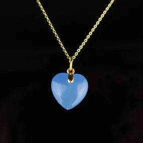 14K Gold Blue Jade Heart Pendant Necklace