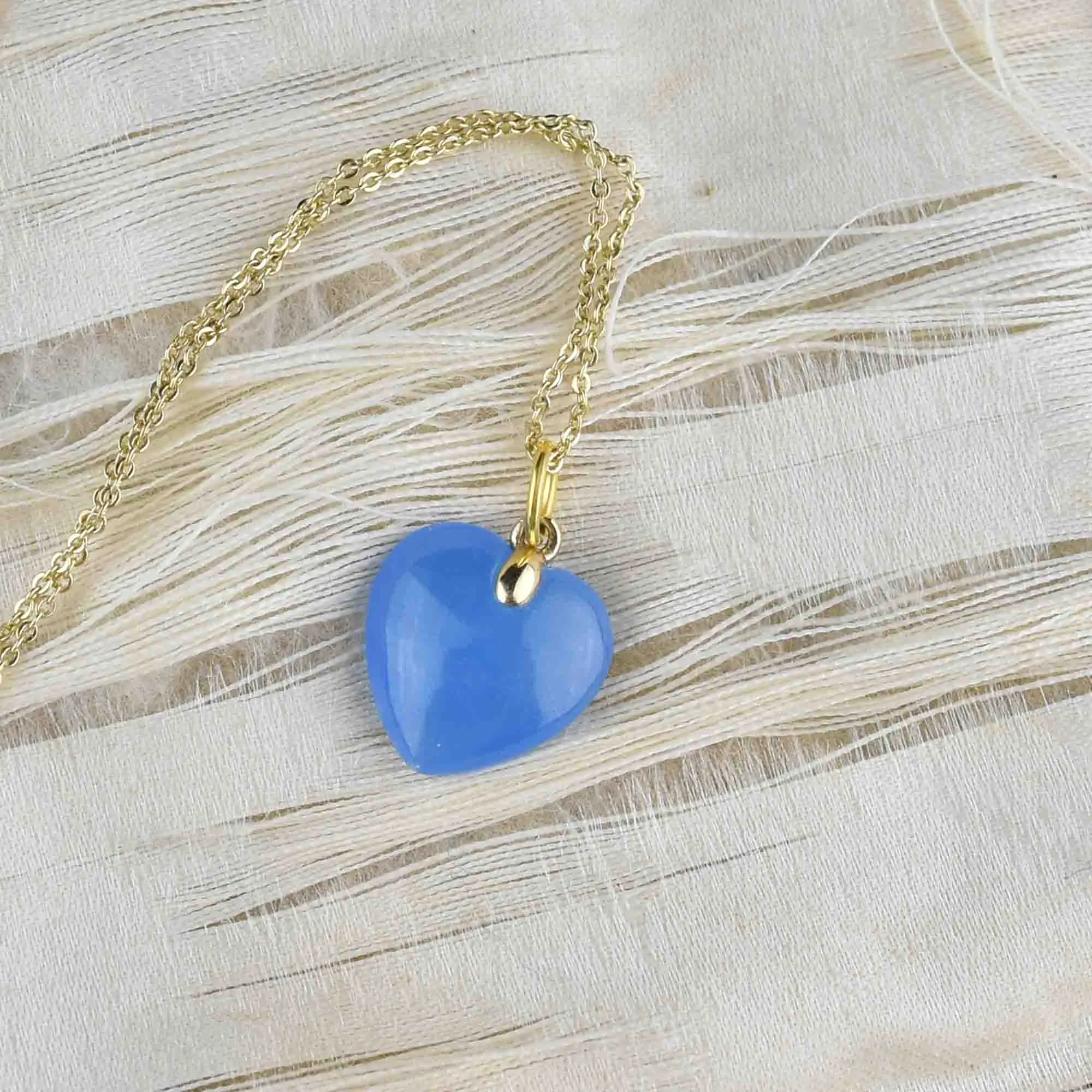 14K Gold Blue Jade Heart Pendant Necklace