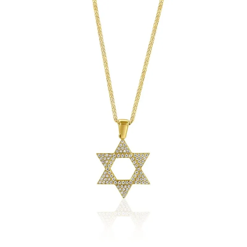 14K Gold Pendant Magen David Shape Inlaid With Cubic Zirconia