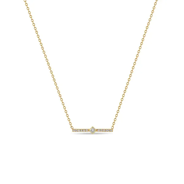 14K Princess Diamond & Diamond Bar Necklace