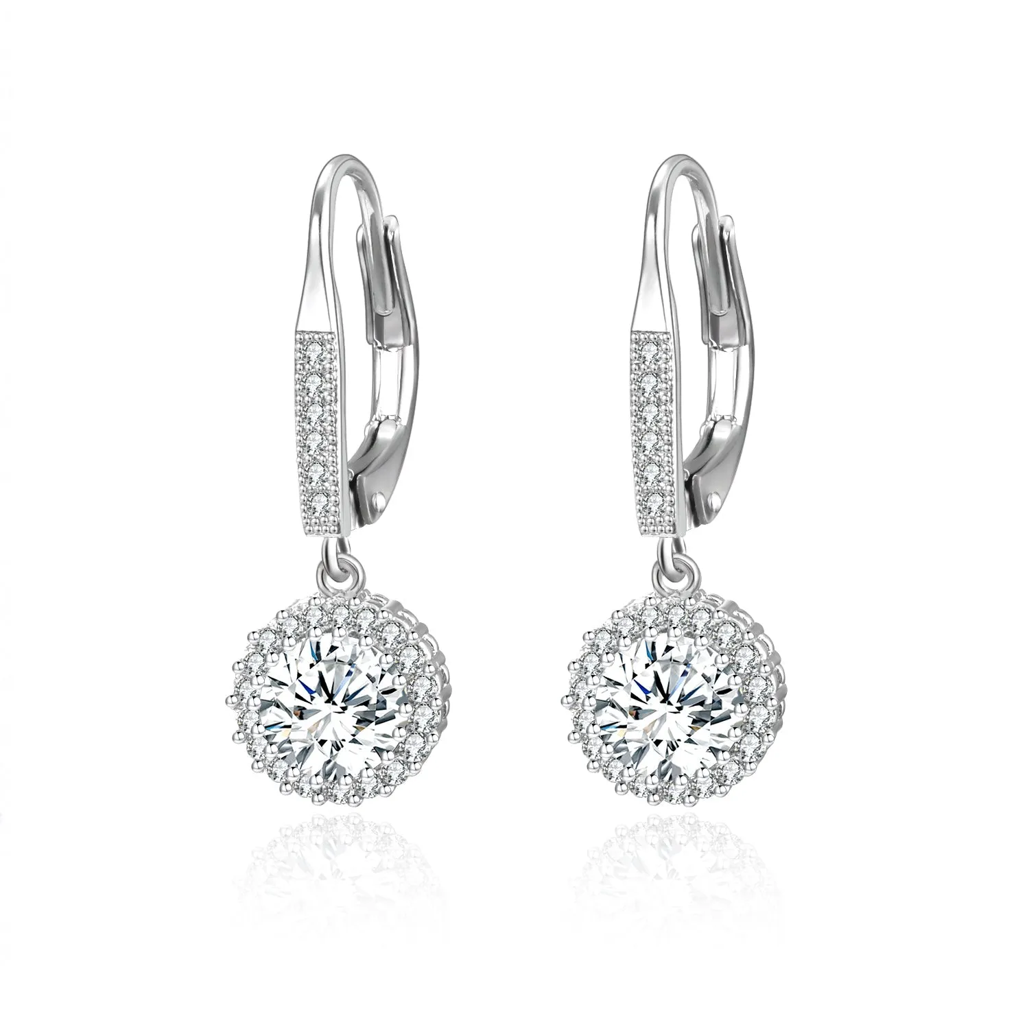 14K White Gold Halo Lever-back Earrings