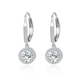 14K White Gold Halo Lever-back Earrings