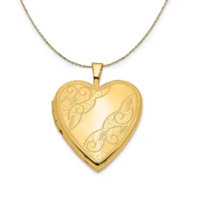 14k Yellow Gold 20mm Swirl Etched Heart Locket Necklace