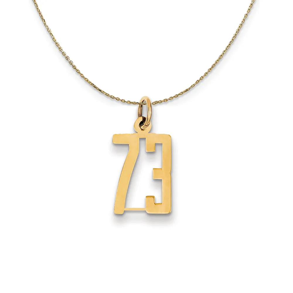 14k Yellow Gold, Alumni Small Elongated Number 73 Necklace