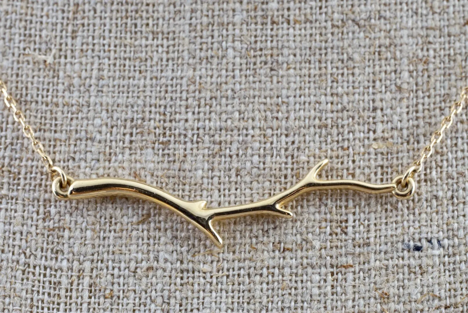 14k Yellow Gold Branch Necklace Pendant Leaf