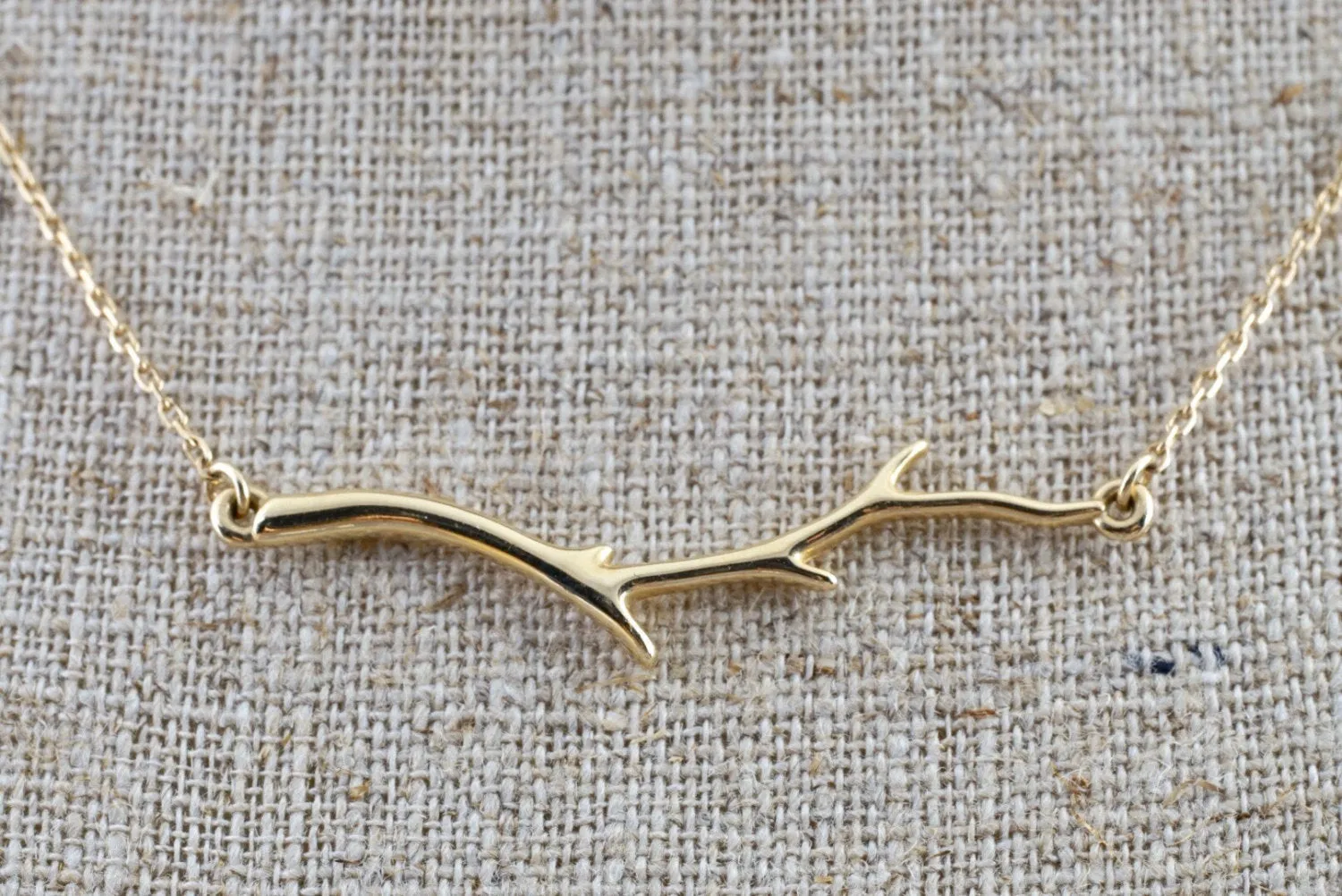 14k Yellow Gold Branch Necklace Pendant Leaf