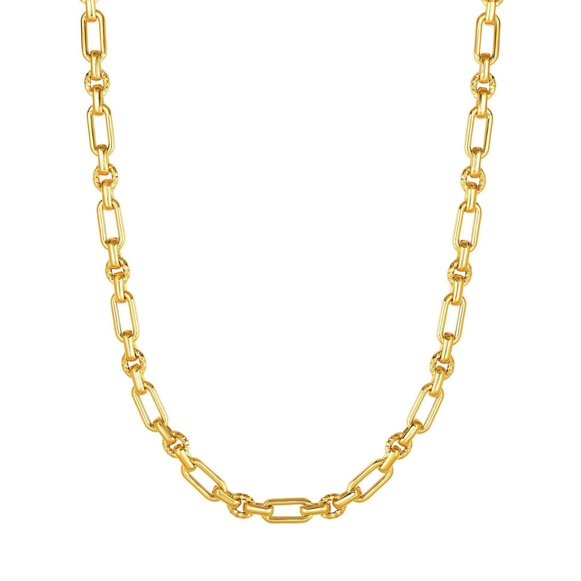 14k Yellow Gold Diamond Cut Oval Link Chain Womens Bracelet, 7.5