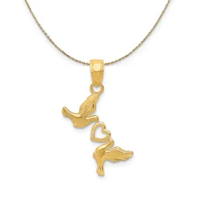 14k Yellow Gold Doves with Heart Necklace