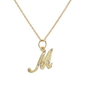 14K Yellow gold letter M diamond cut necklace