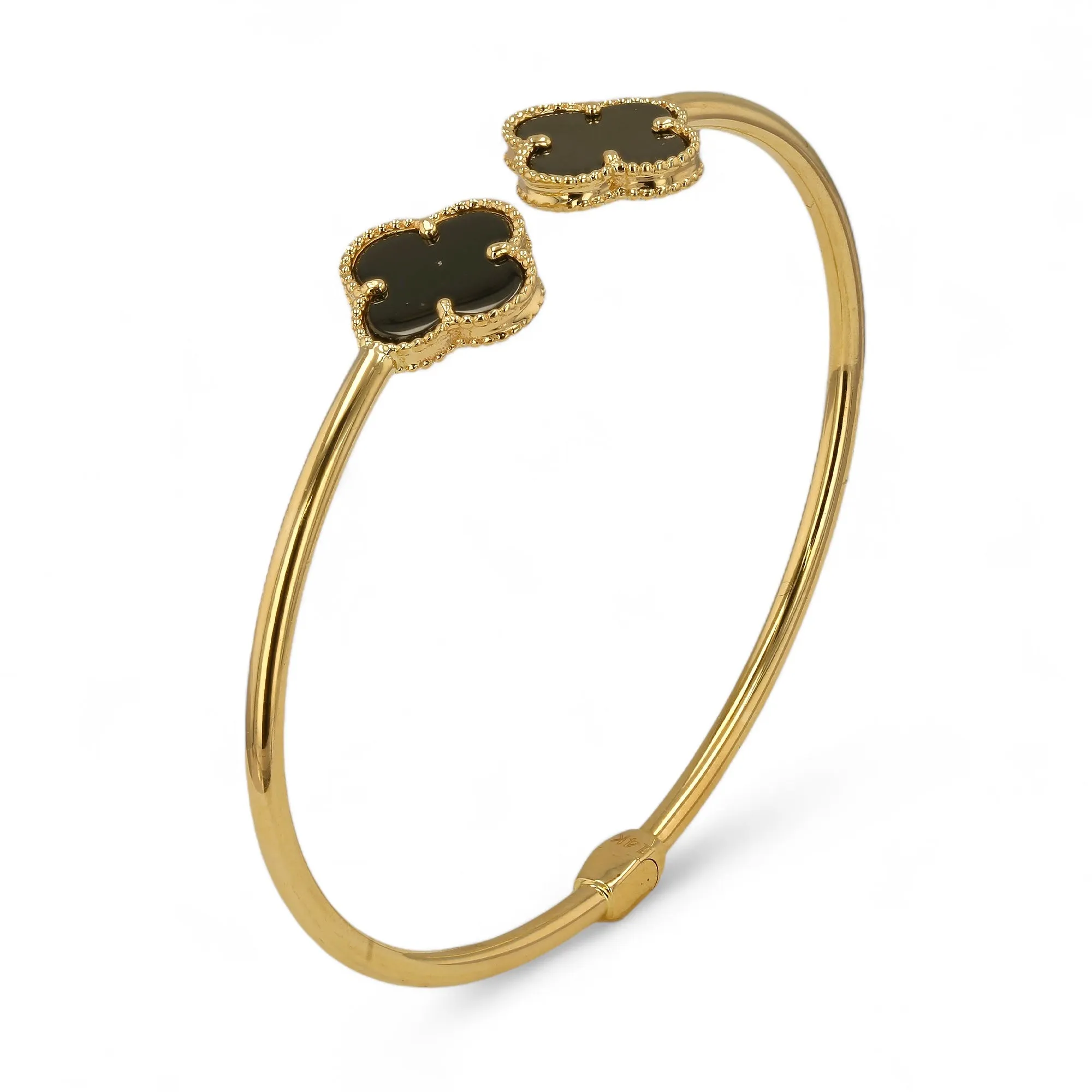 14K Yellow gold onyx clover bangle-227448