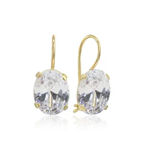 14K Yellow Gold Oval White Cubic Zirconia 8X10mm Dangle Earrings