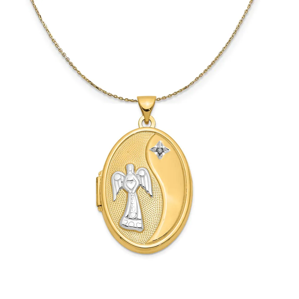 14k Yellow Gold Reverse Diamond Guardian Angel Locket Necklace