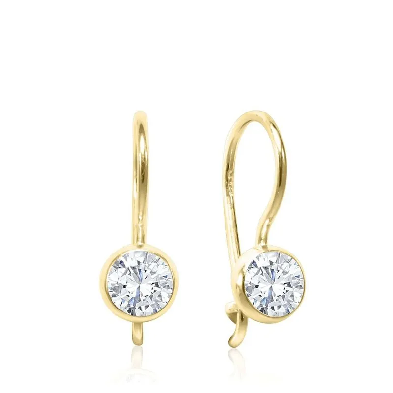 14K Yellow Gold Round White Cubic Zirconia 4mm Dangle Earrings