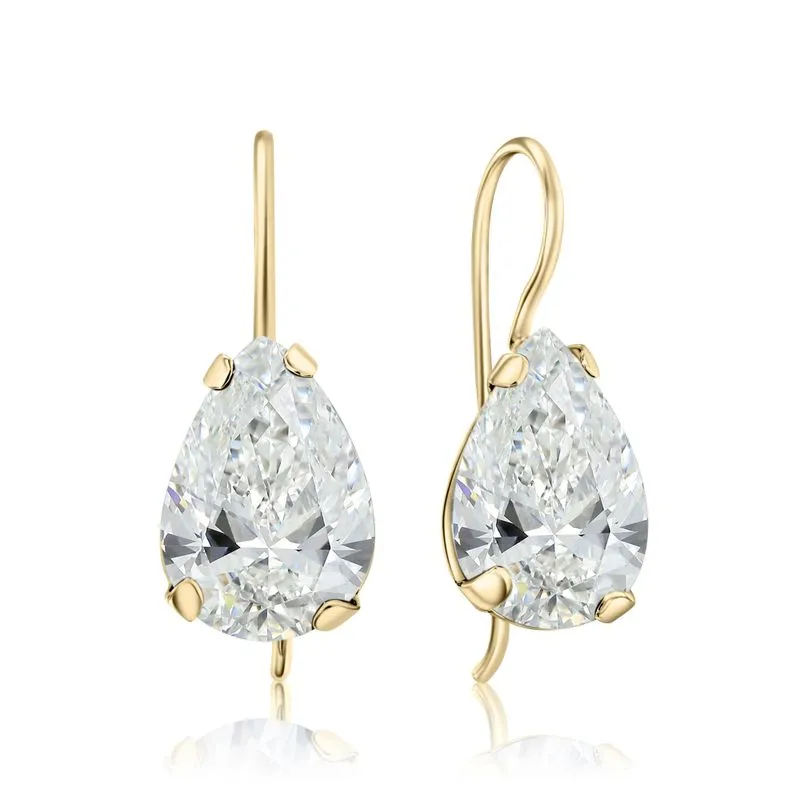 14K Yellow Gold Teardrop White Cubic Zirconia 7X10mm Dangle Earrings