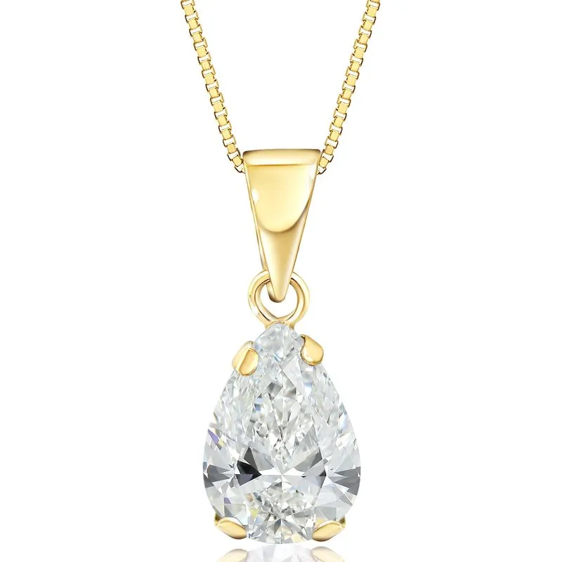 14K Yellow Gold Teardrop White CZ Vencie Chain 7X10mm Pendant