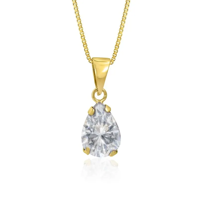 14K Yellow Gold Teardrop White CZ Vencie Chain 7X10mm Pendant