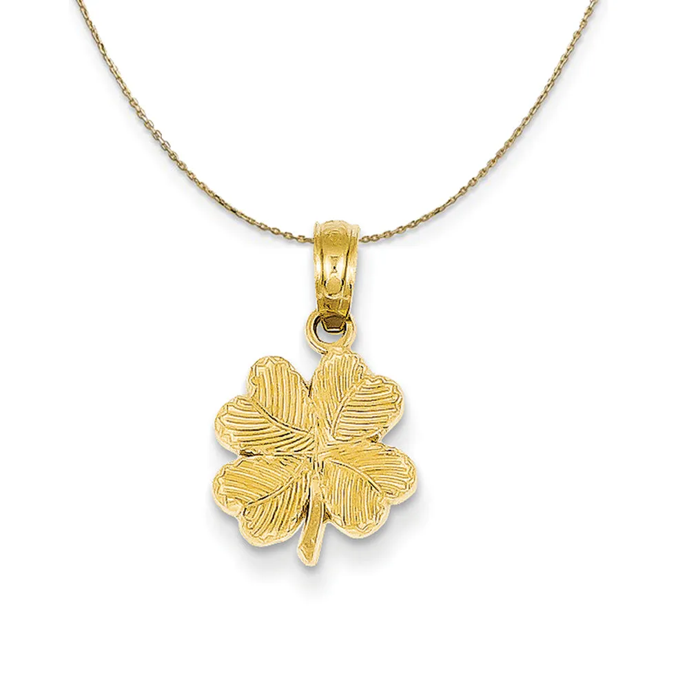 14k Yellow Gold Textured Four Leaf Clover Necklace