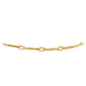 14k Yellow Gold Three Curved Oval Link Multi Stranded Cable Chain Bracelet, 7.5