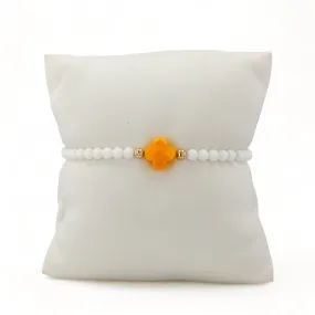 14K Yellow gold white agate yellow carnelian clover bracelet-640461