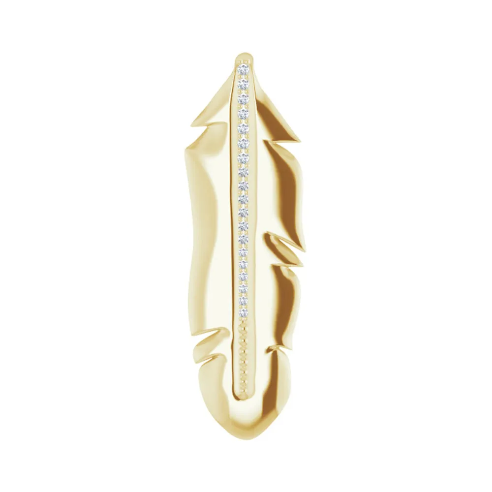 14K Yellow, White or Rose Gold .06 CTW Diamond Feather Pendant, 32mm