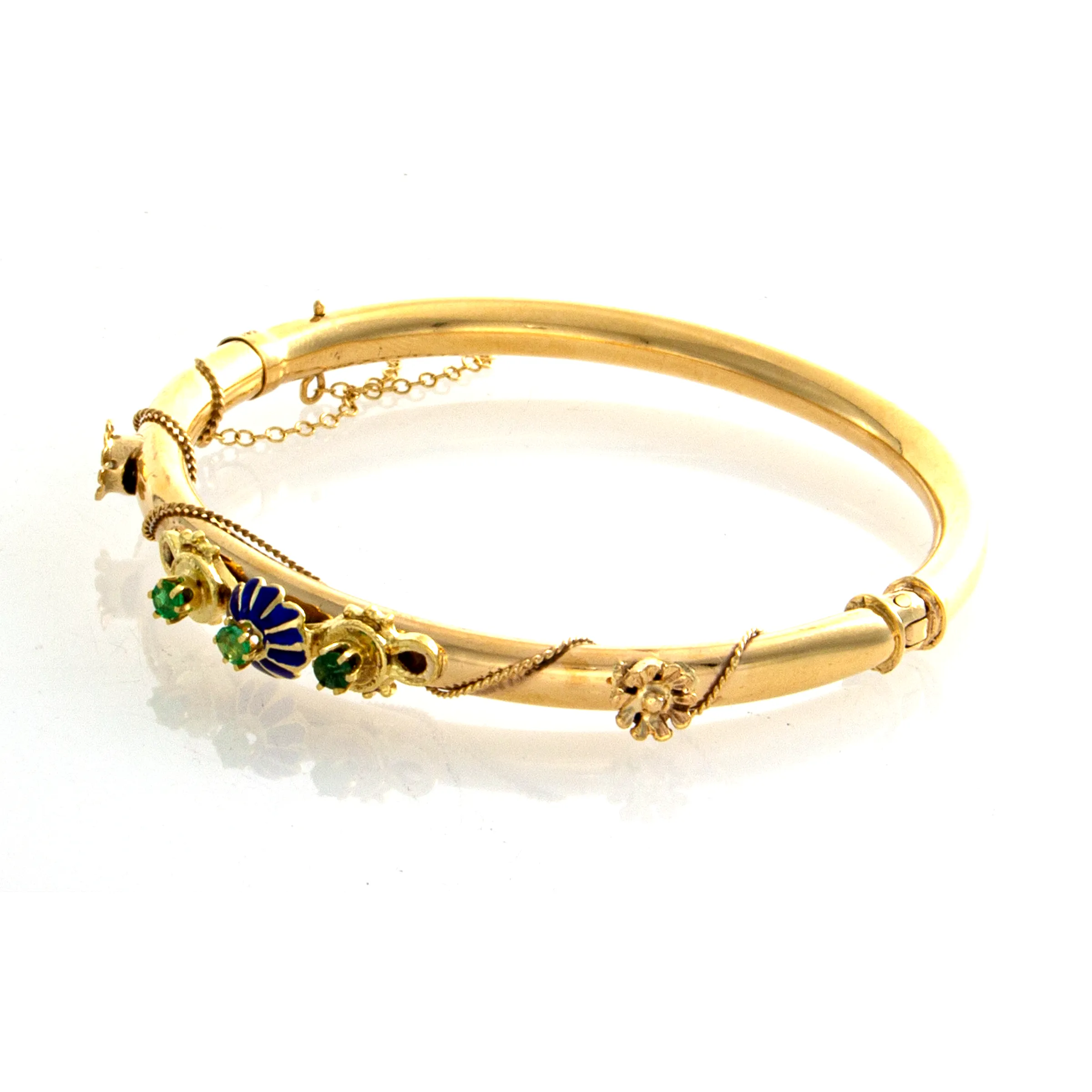 14Kt Yellow Gold Emerald Blue Enamel Bangle Bracelet