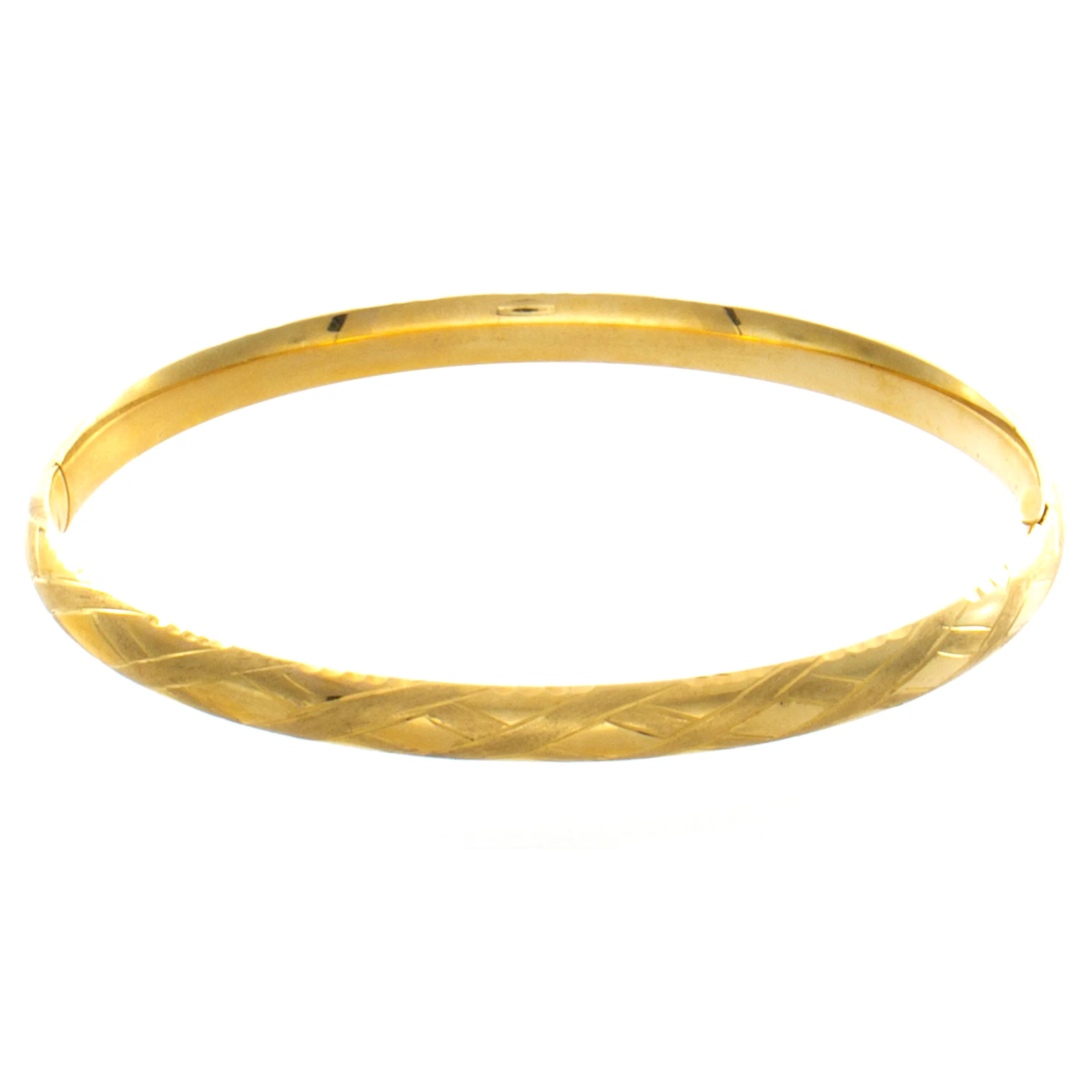 14kt Yellow Gold Smooth & Satin Criss Cross Bangle Bracelet