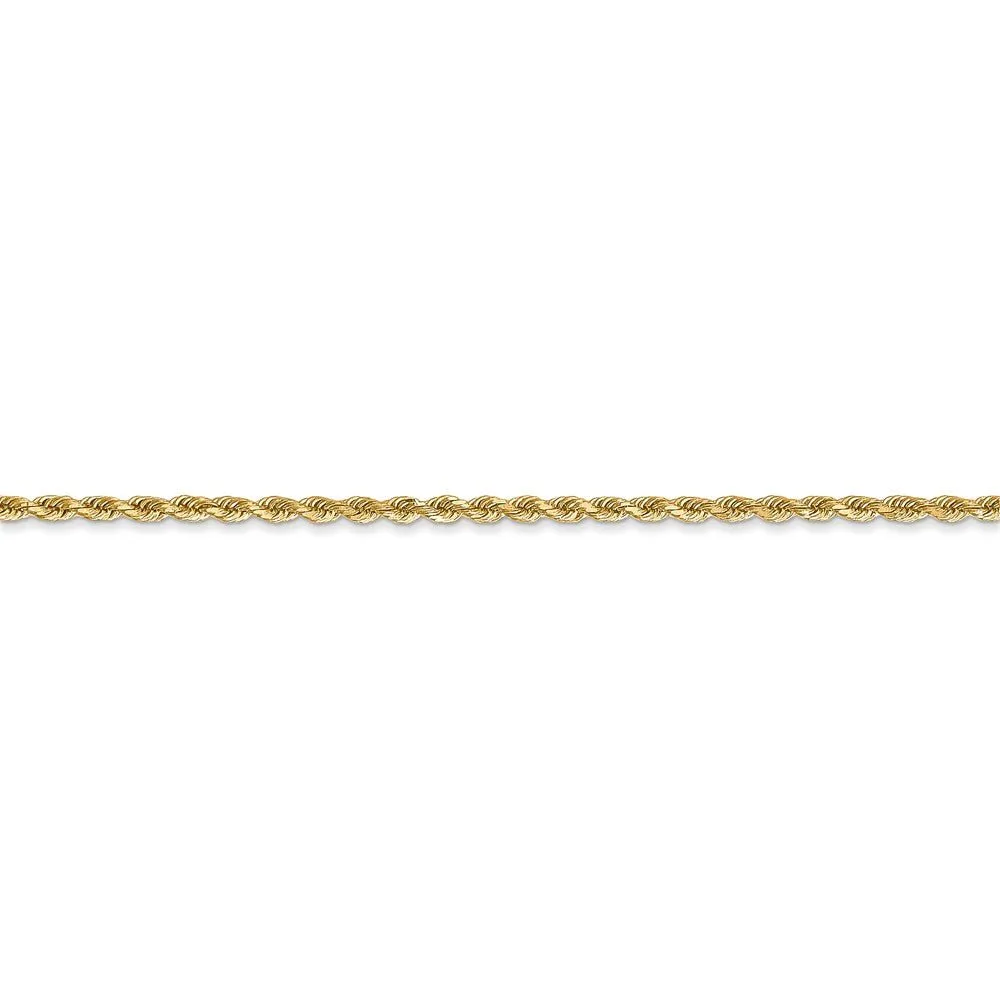 1.75mm, 14k Yellow Gold Solid D/C Rope Chain Anklet or Bracelet