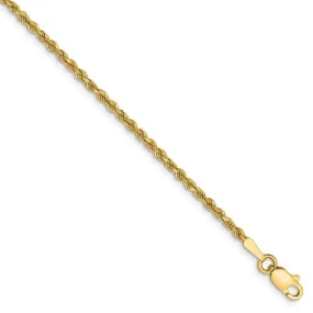 1.75mm, 14k Yellow Gold Solid D/C Rope Chain Anklet or Bracelet