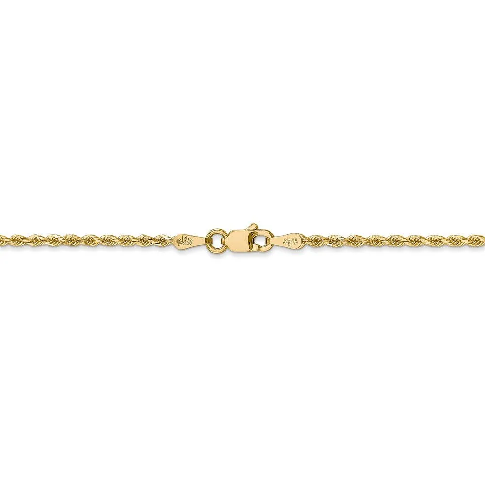 1.75mm, 14k Yellow Gold Solid D/C Rope Chain Anklet or Bracelet