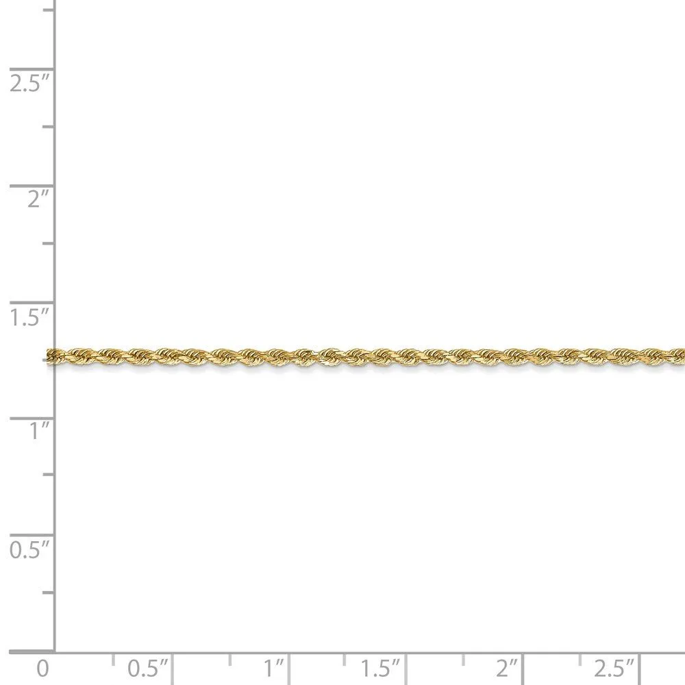 1.75mm, 14k Yellow Gold Solid D/C Rope Chain Anklet or Bracelet