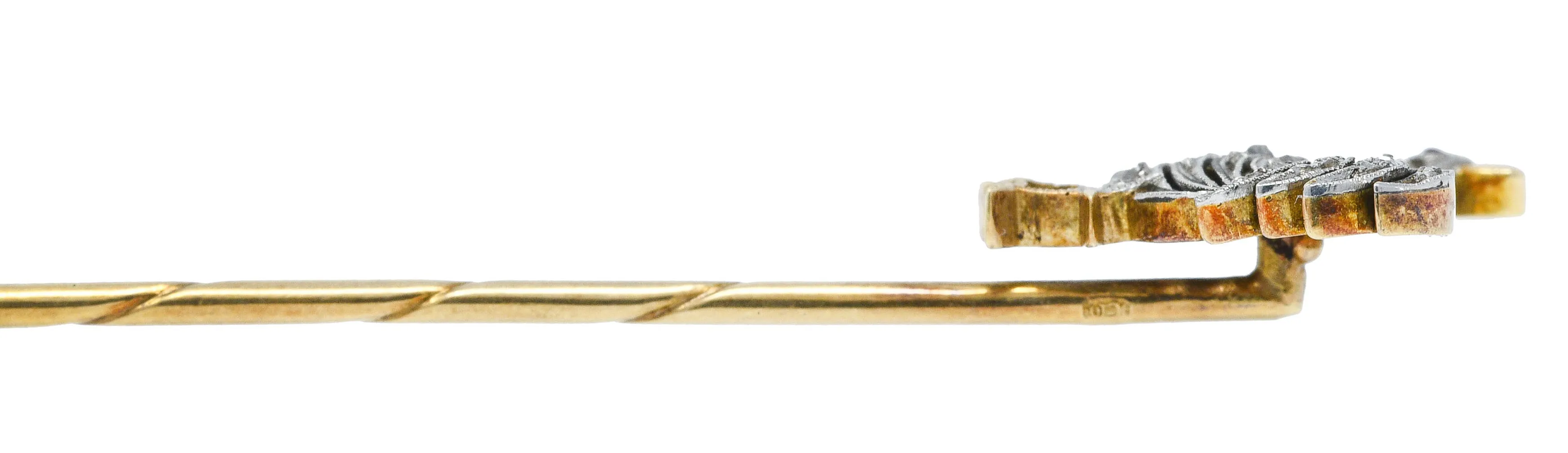 1900 Edwardian Diamond Platinum-Topped 14K Gold Rooster Stickpin