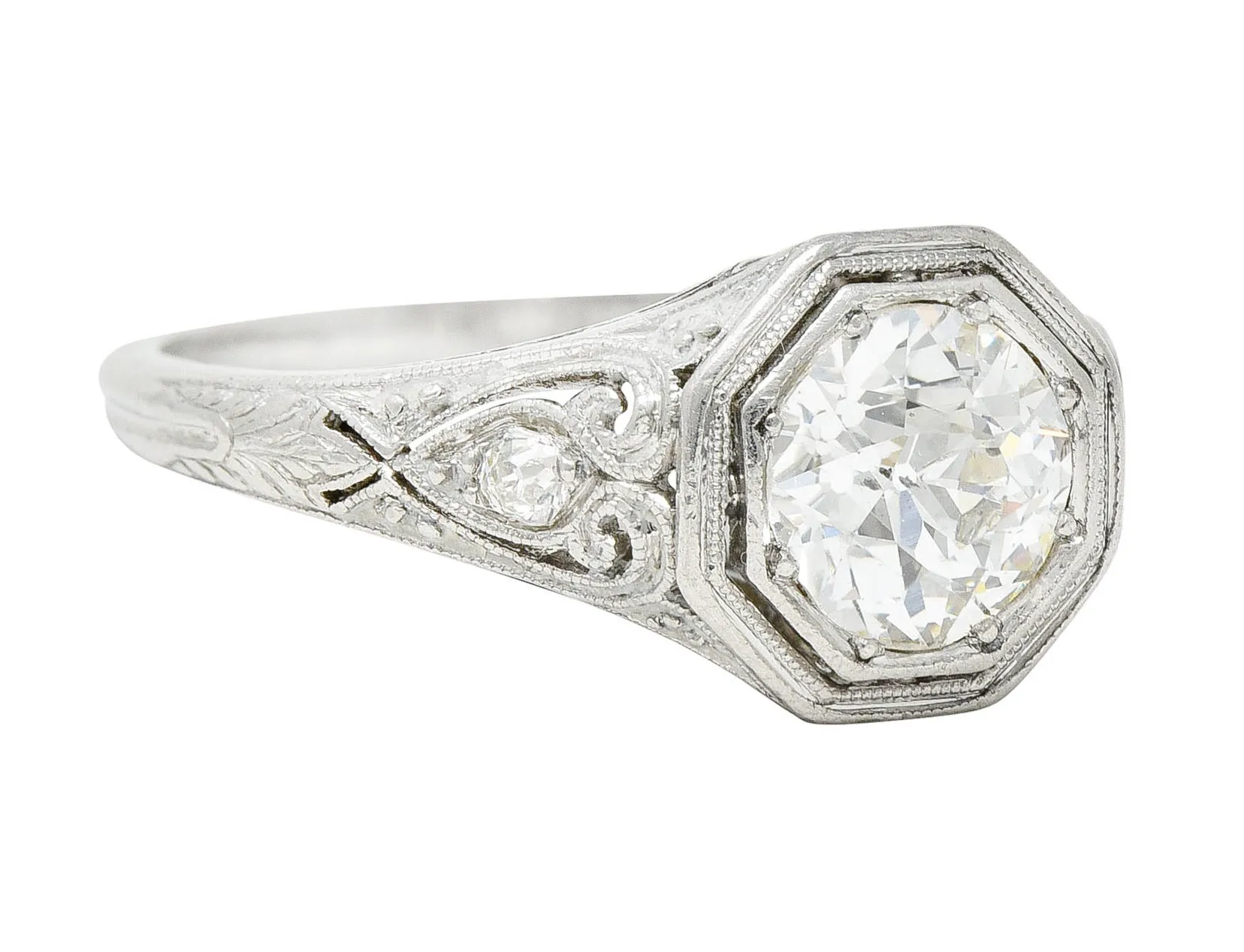 1920's Art Deco 1.27 CTW Diamond Platinum Scrolling Heart Engagement Ring