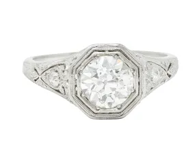 1920's Art Deco 1.27 CTW Diamond Platinum Scrolling Heart Engagement Ring