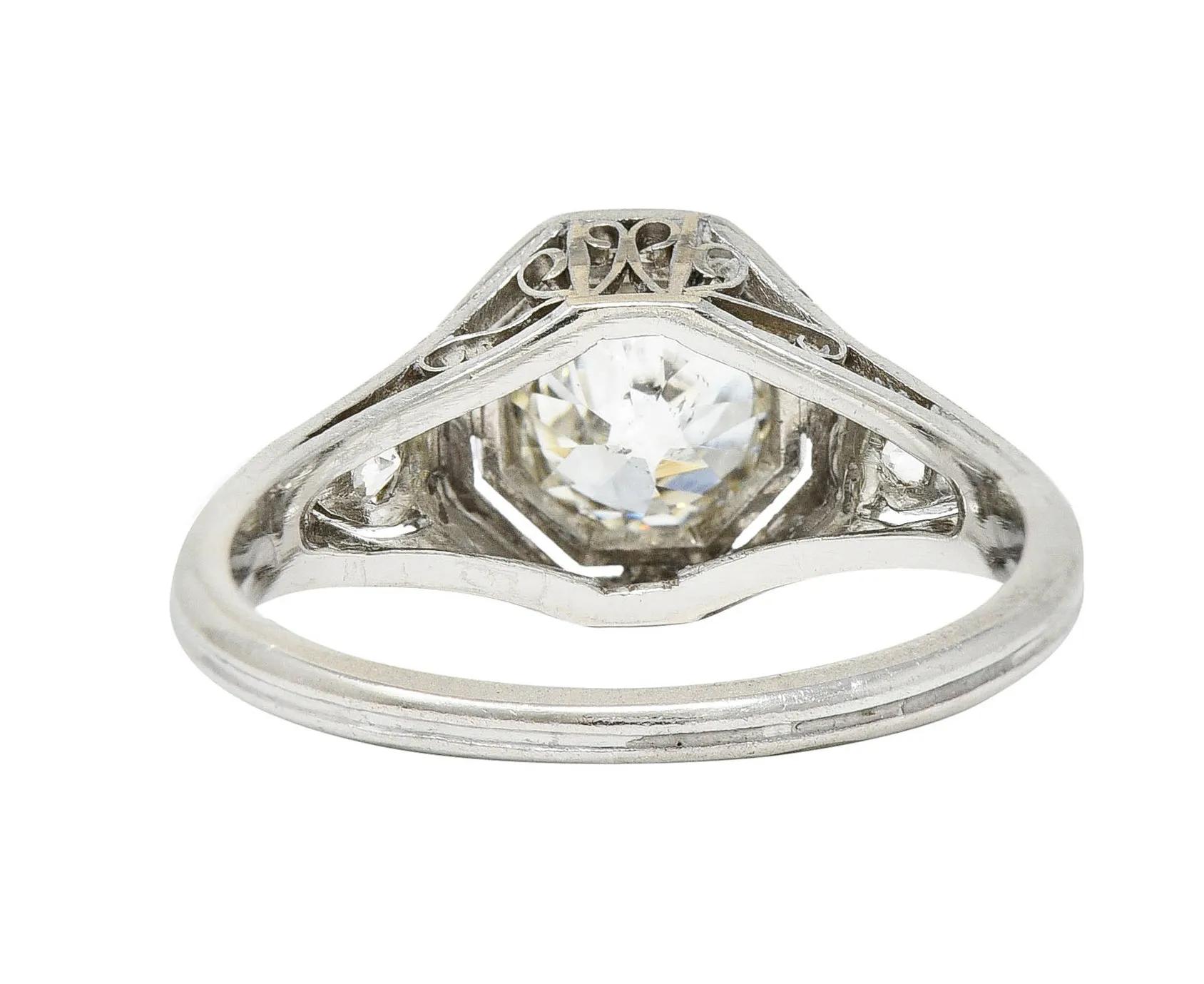 1920's Art Deco 1.27 CTW Diamond Platinum Scrolling Heart Engagement Ring