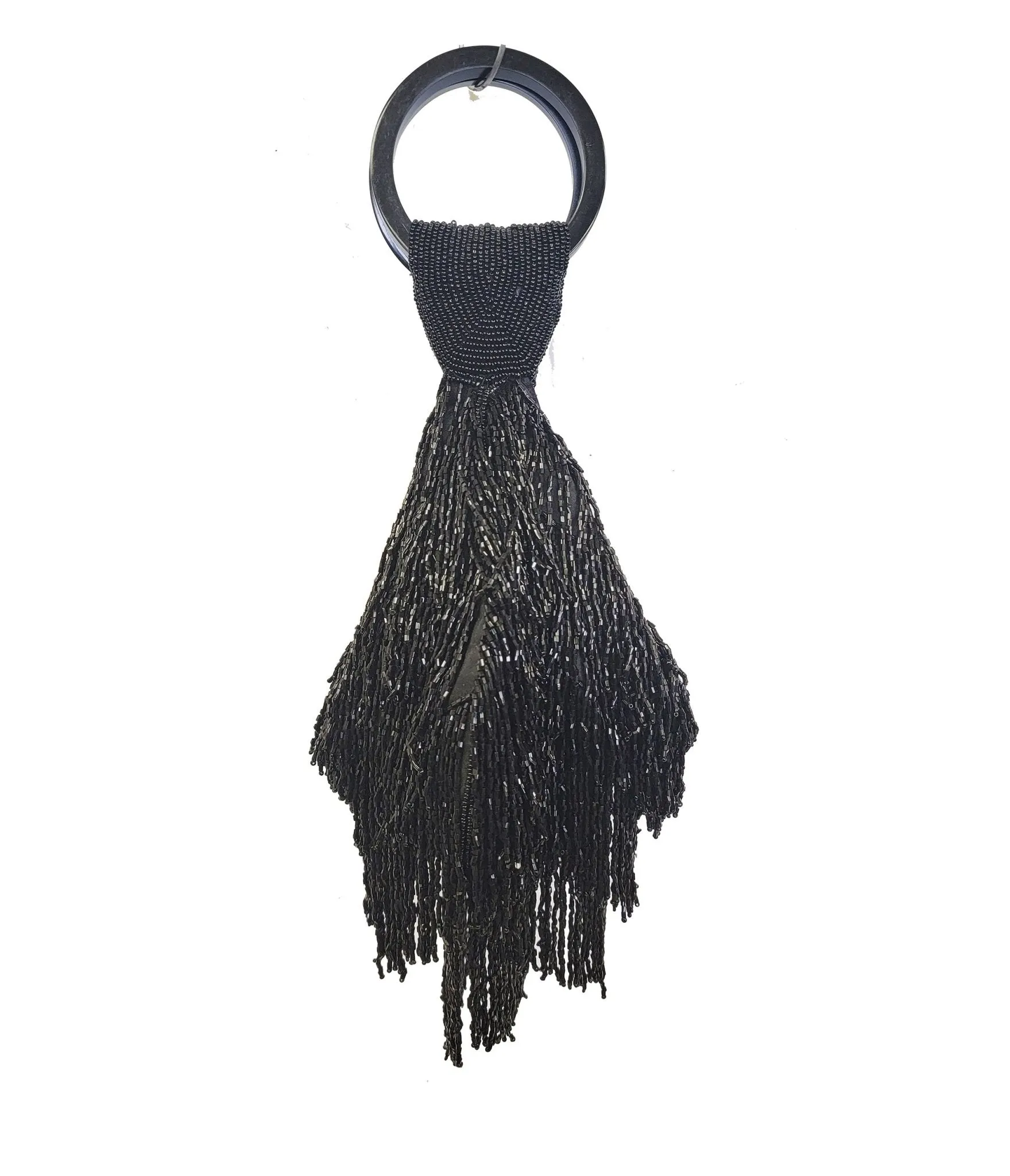 1920s Black Beaded Fringe Wristlet