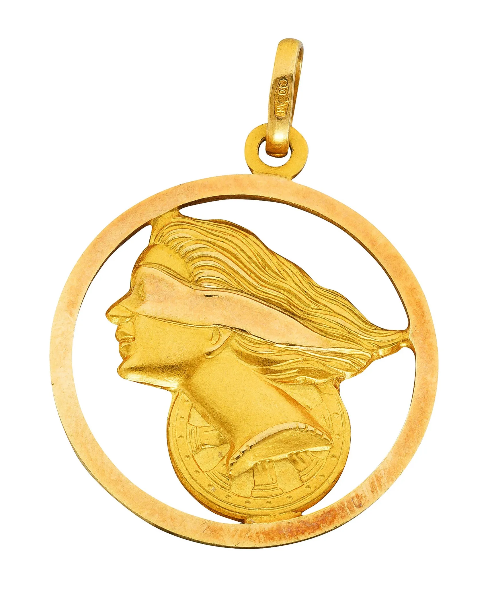 1970's Italian 18 Karat Gold Fortuna Goddess Pendant