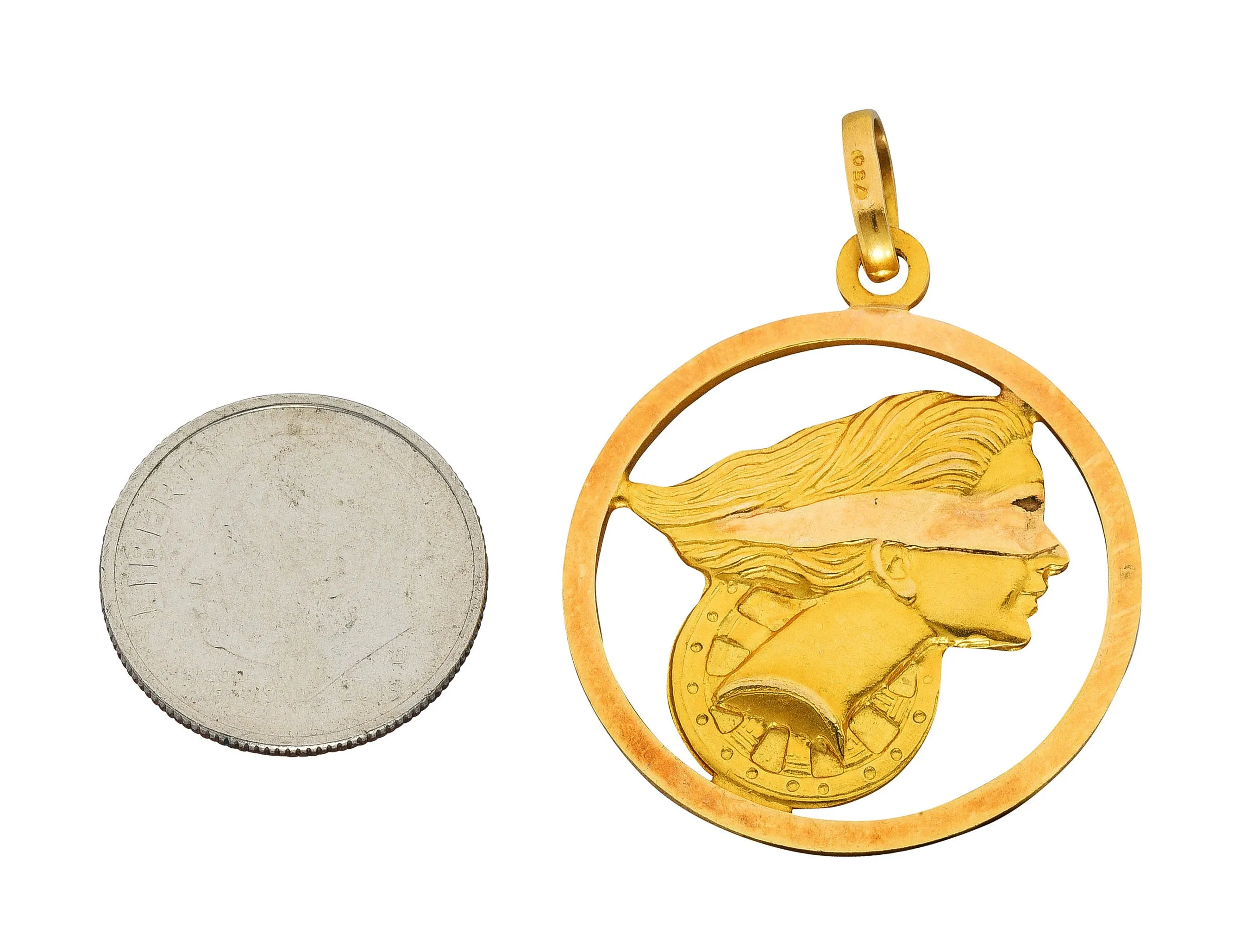 1970's Italian 18 Karat Gold Fortuna Goddess Pendant