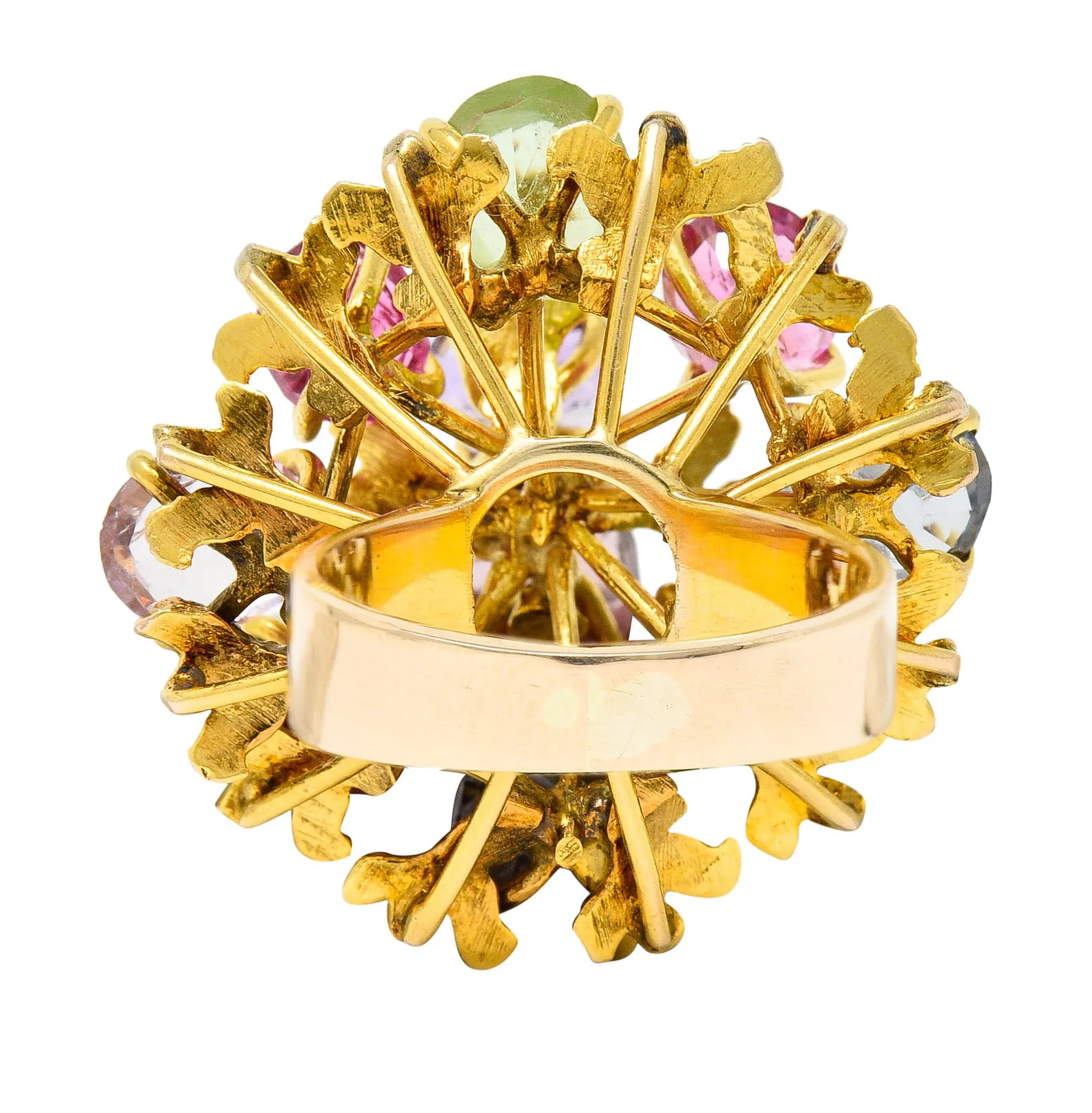 1970's Multi-Gem Spinel Peridot 14 Karat Gold Branching Cluster Ring