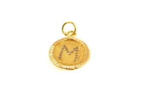 22k 22ct Solid Gold Charm Letter M Pendant Oval Design p1168 ns