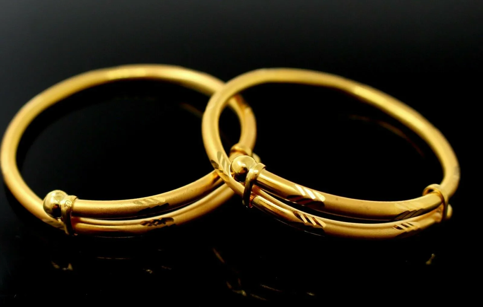 22k Bangle Solid Gold ELEGANT BABY KID BANGLE BRACELET ADJUSTABLE mf