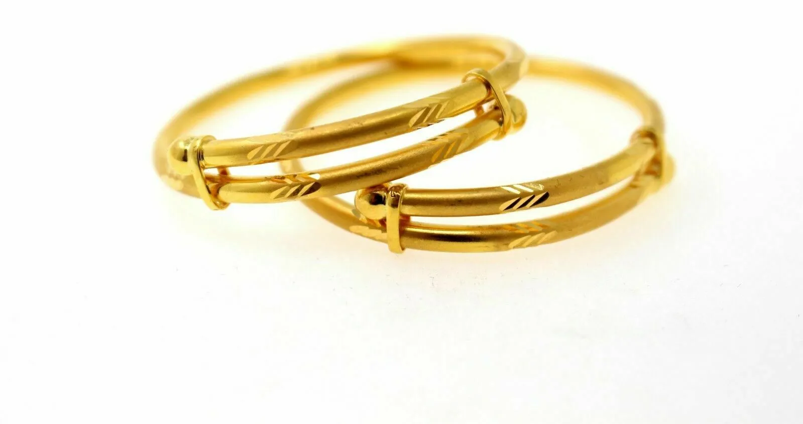 22k Bangle Solid Gold ELEGANT BABY KID BANGLE BRACELET ADJUSTABLE mf