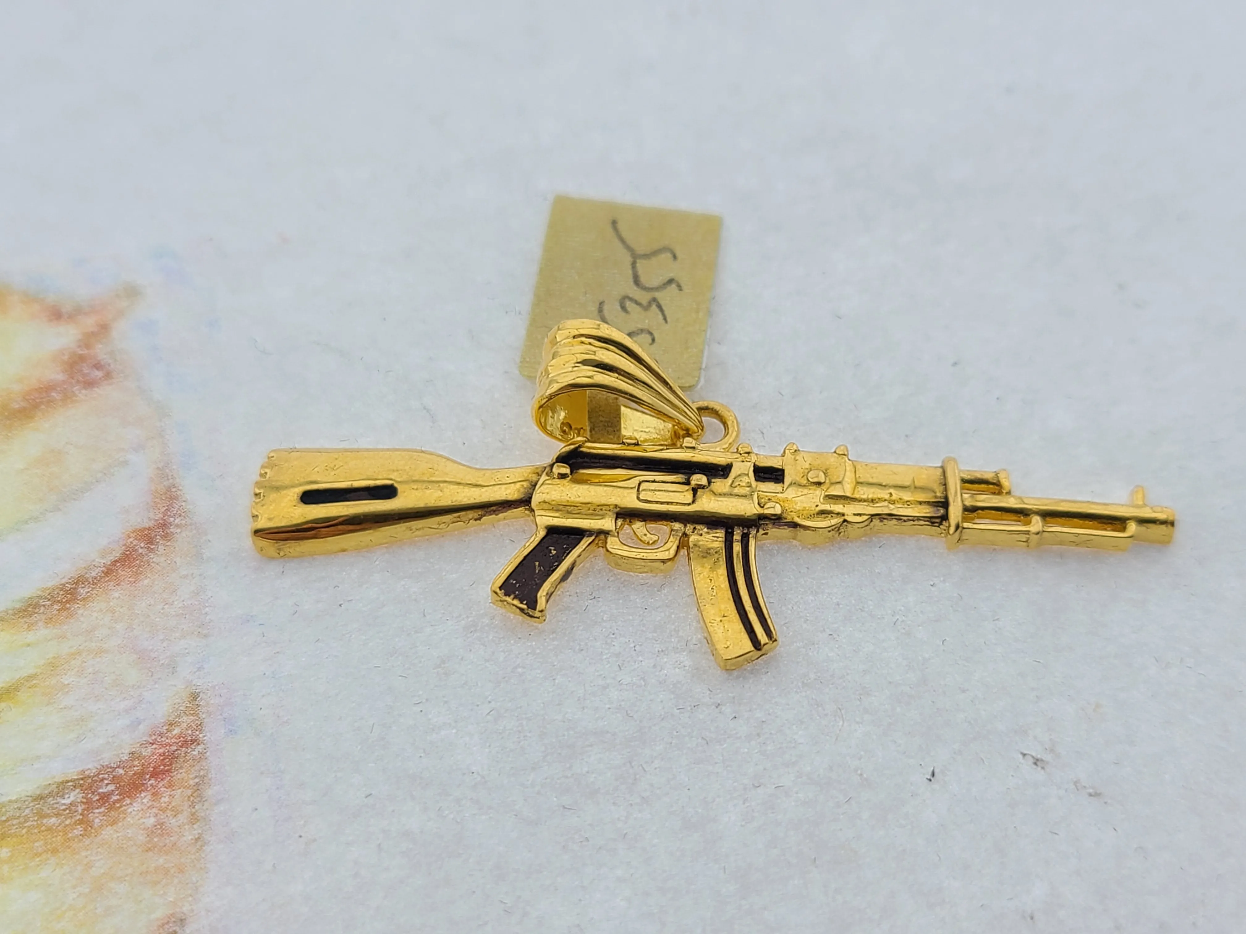 22K Solid Gold Gun Pendant P5355