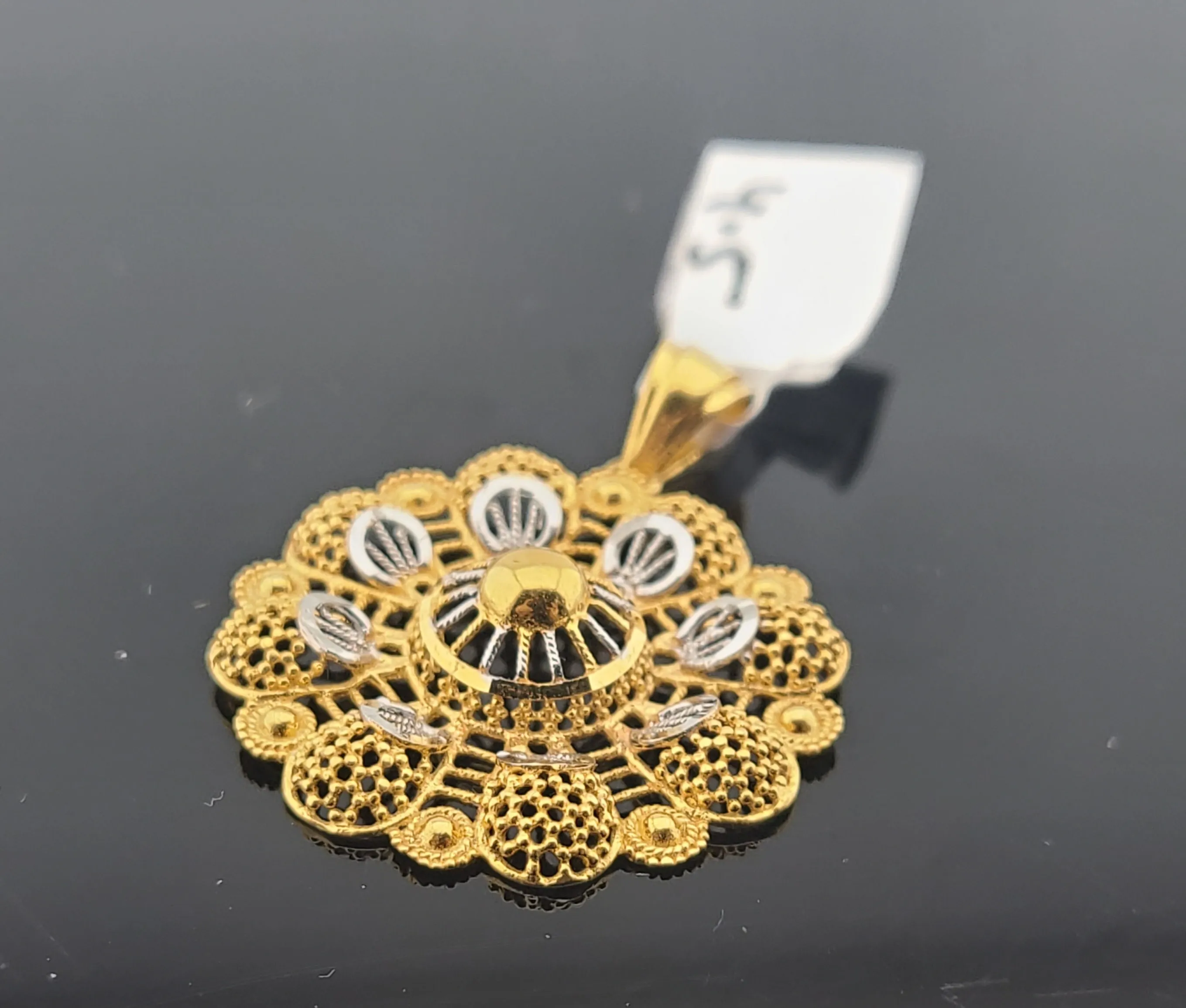 22K Solid Gold Two Tone Floral Pendant P6329