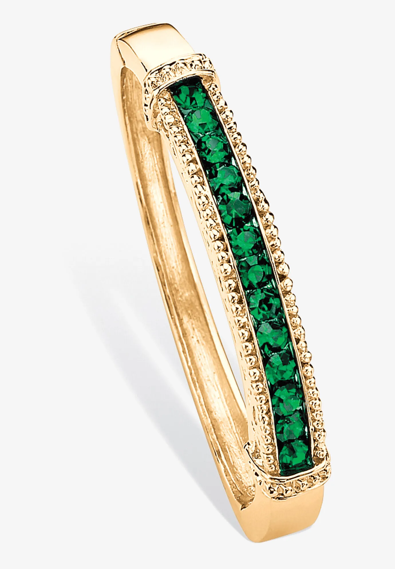 3.24 Cttw. Round Pave Simulated Emerald Goldtone Bangle Bracelet 8