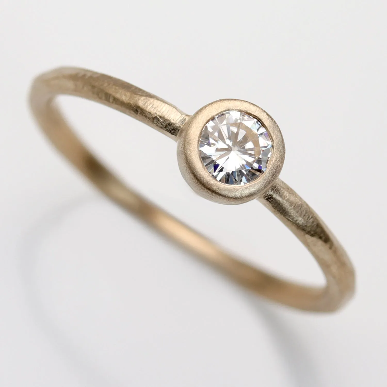 4mm Rustic Bezel Solitaire Engagement Ring 