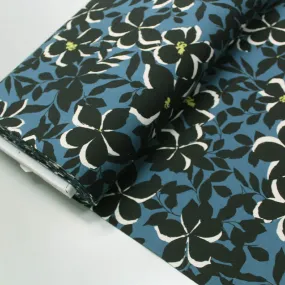 50CM REMNANT Dressmaking Cotton Elastane Jersey - Black Lily - Petrol Blue